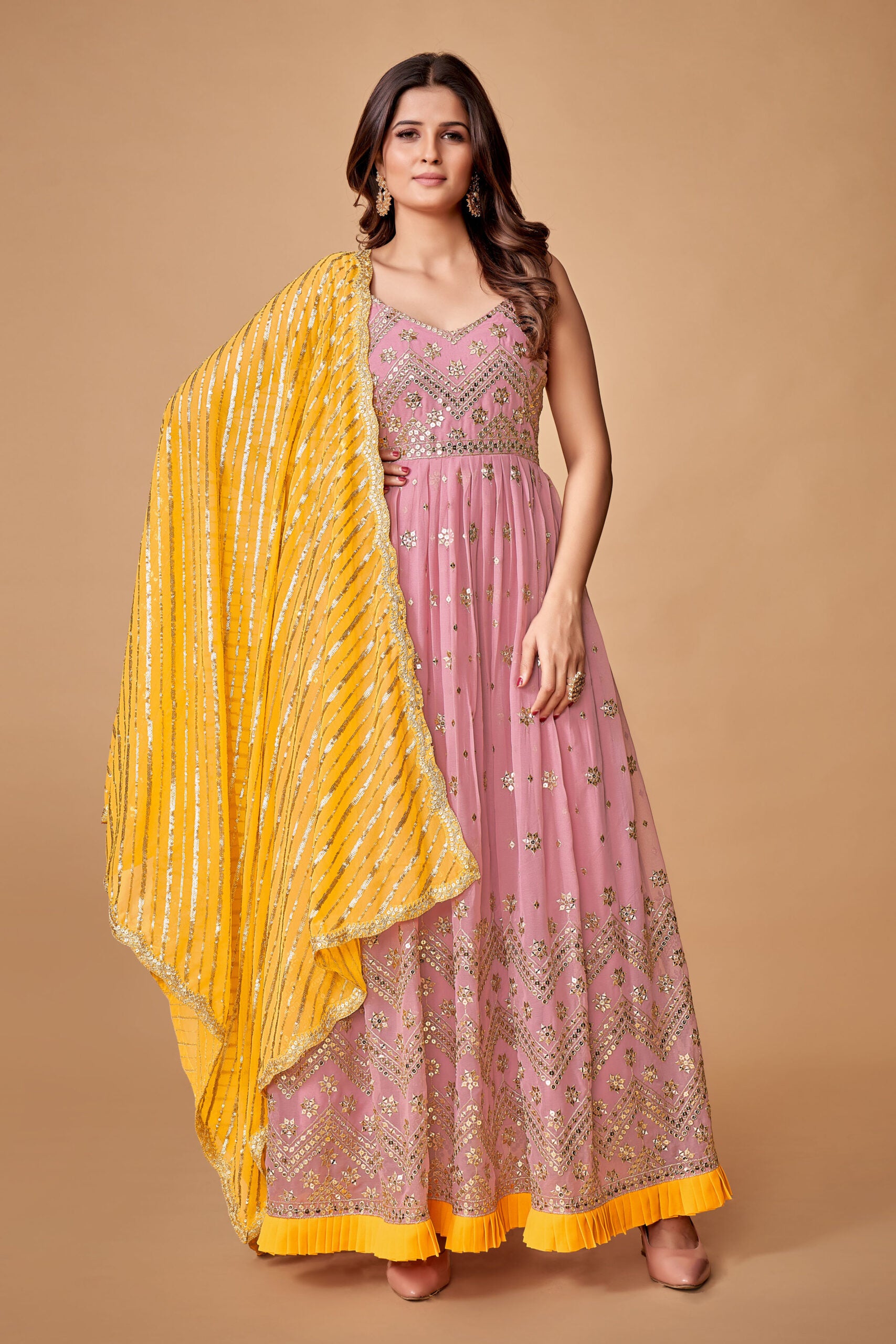 Charulata's Baby Pink Georgette Grace Sparkling Sequins Gown