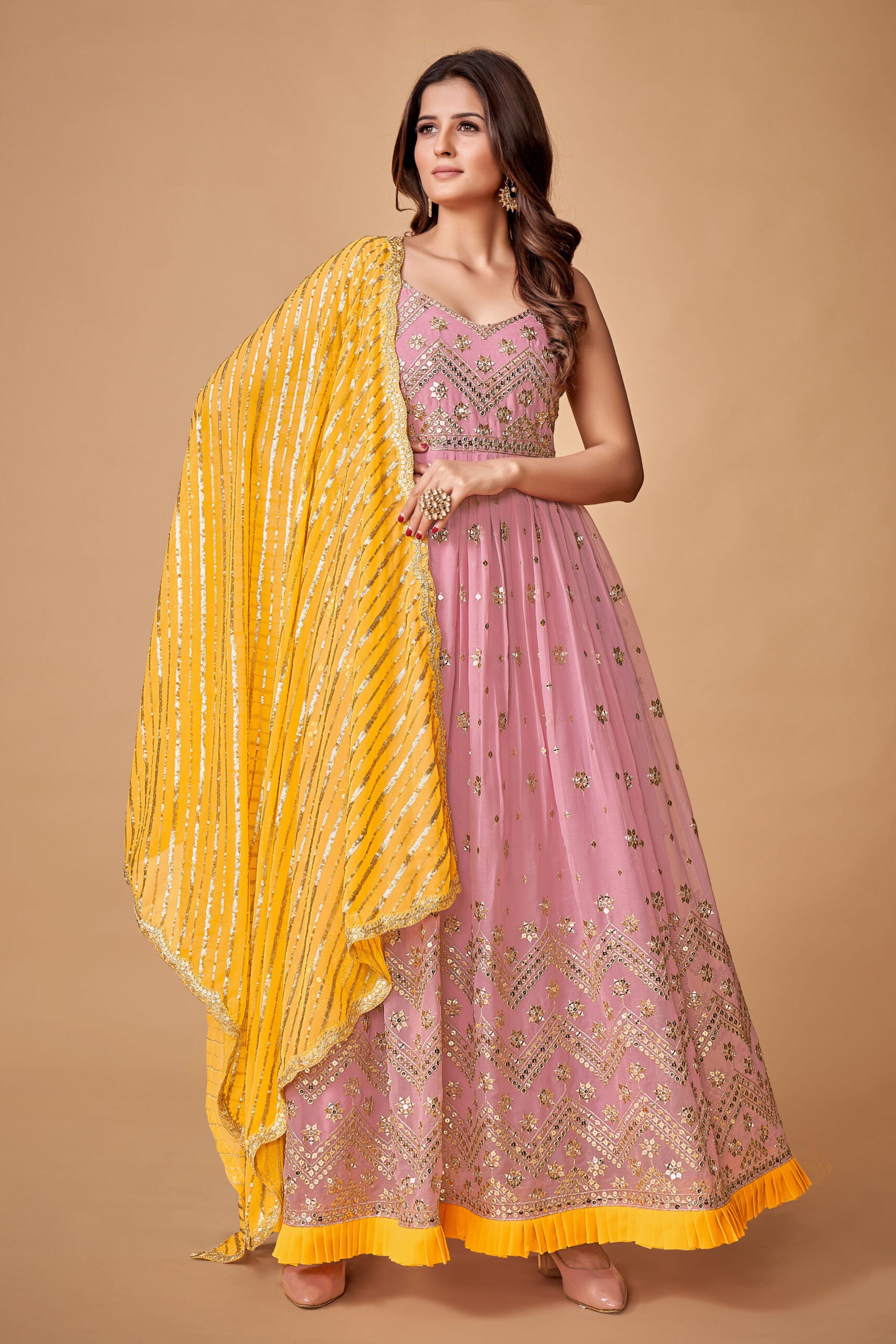 Charulata's Baby Pink Georgette Grace Sparkling Sequins Gown