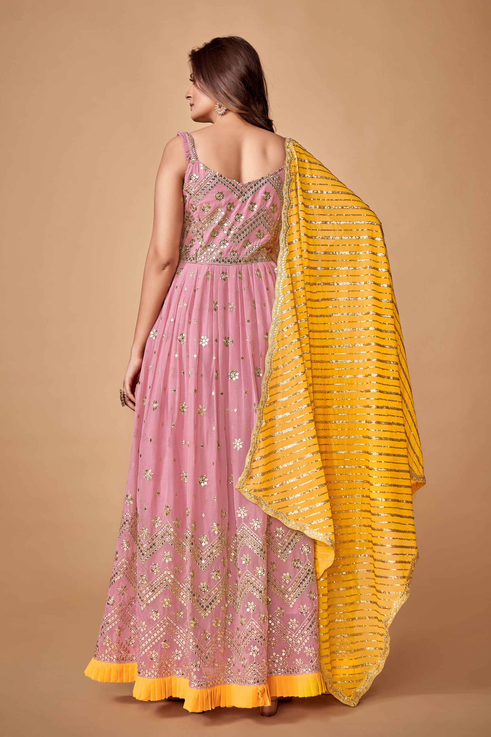 Charulata's Baby Pink Georgette Grace Sparkling Sequins Gown