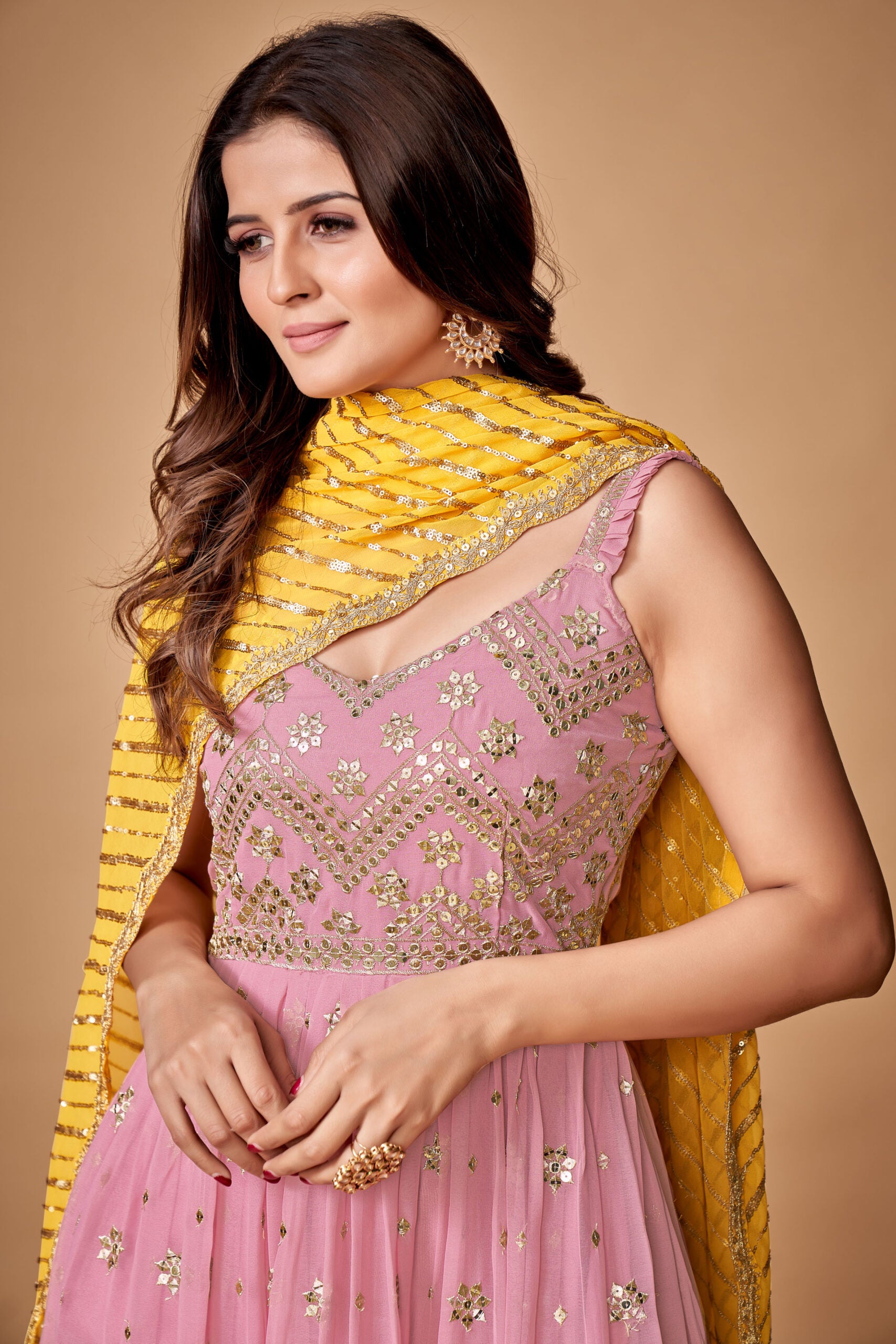 Charulata's Baby Pink Georgette Grace Sparkling Sequins Gown