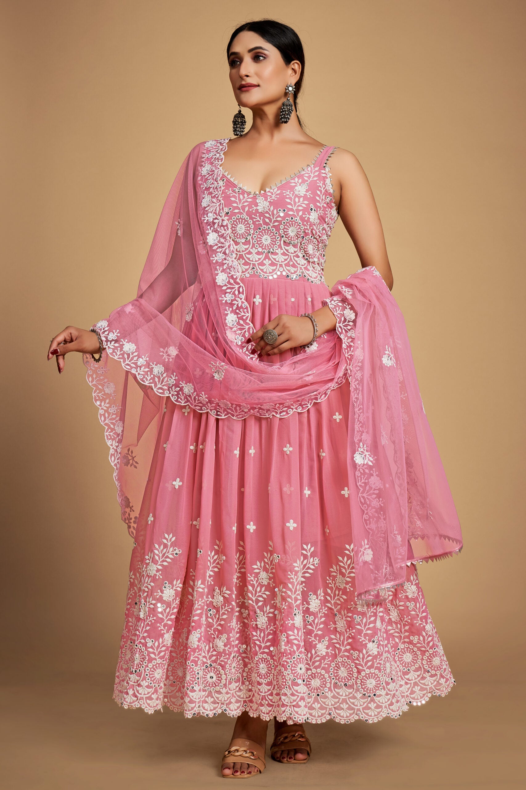 Alluring Drapes Baby Pink Stitched Anarkali