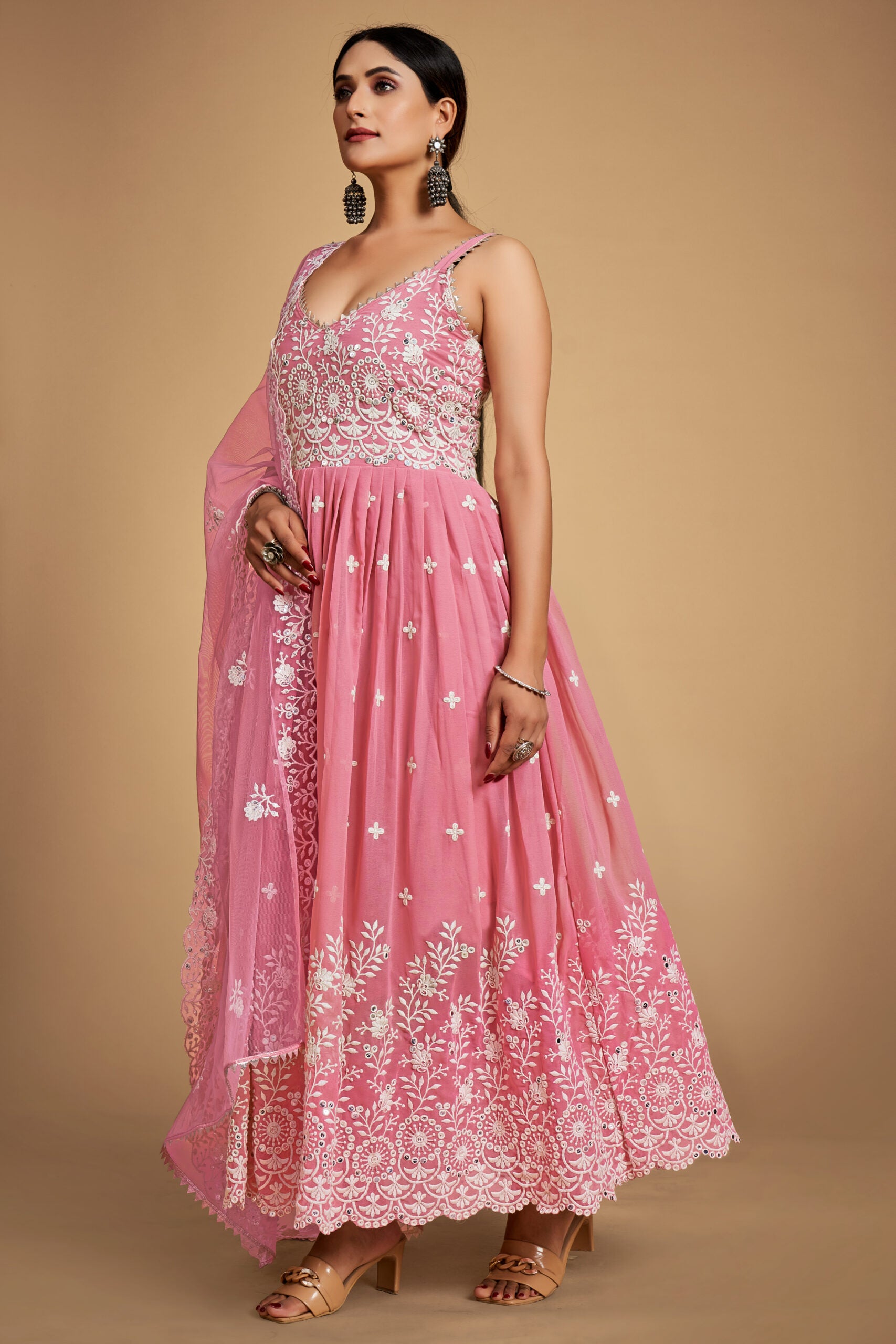 Alluring Drapes Baby Pink Stitched Anarkali