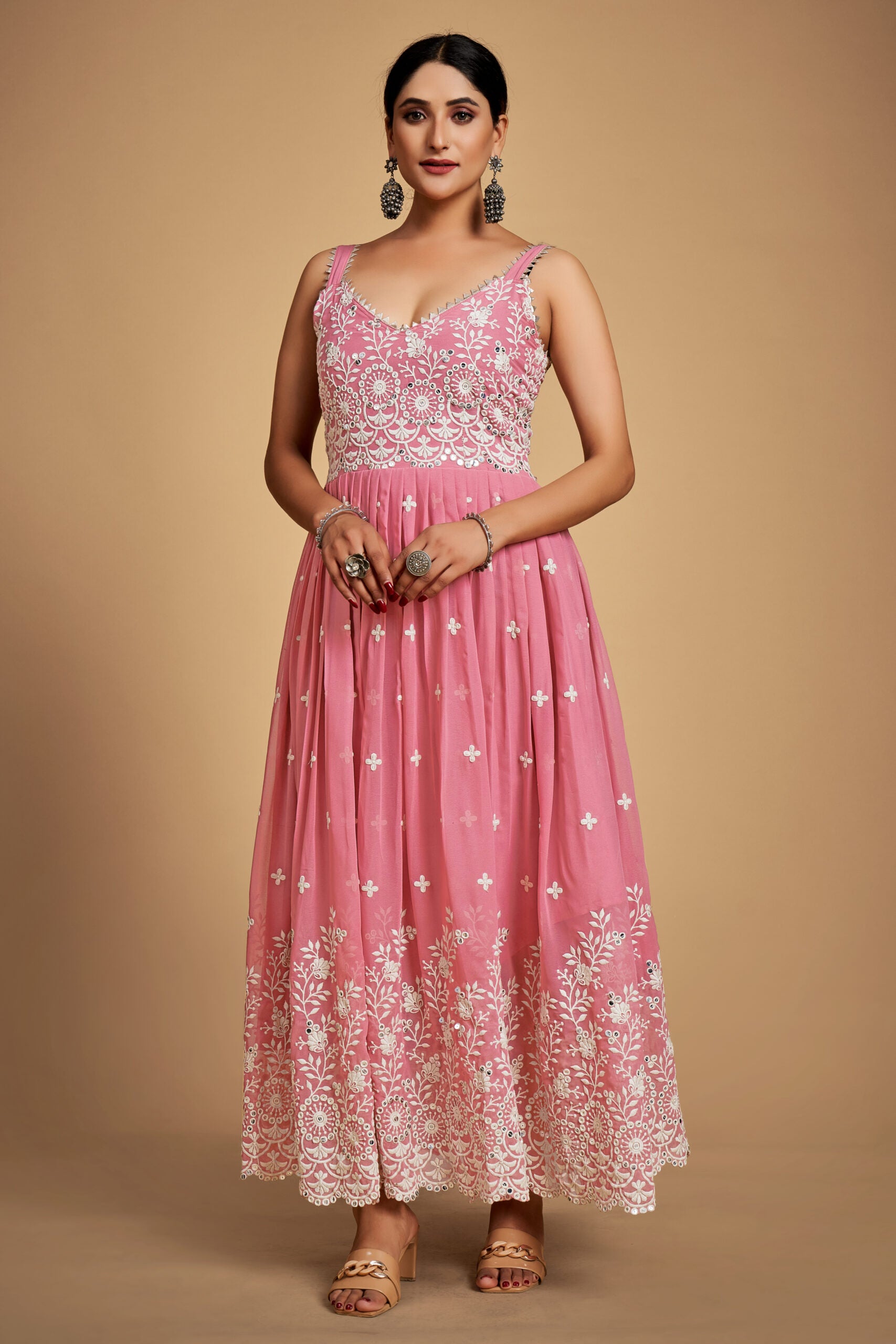 Alluring Drapes Baby Pink Stitched Anarkali