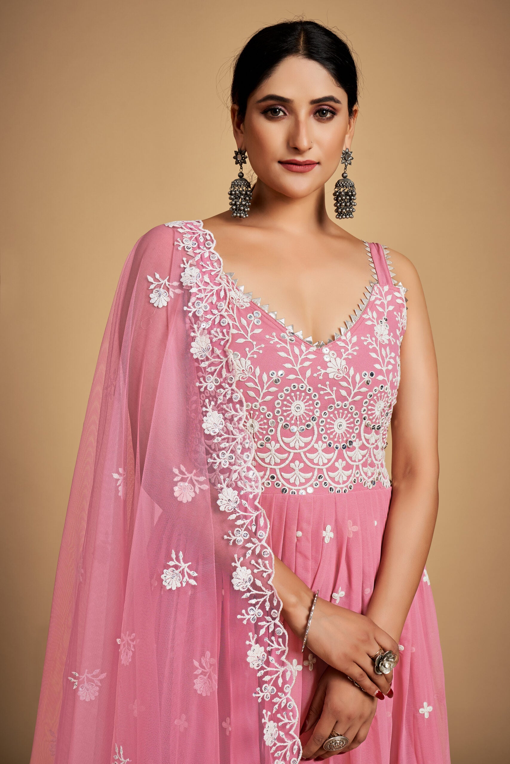 Alluring Drapes Baby Pink Stitched Anarkali