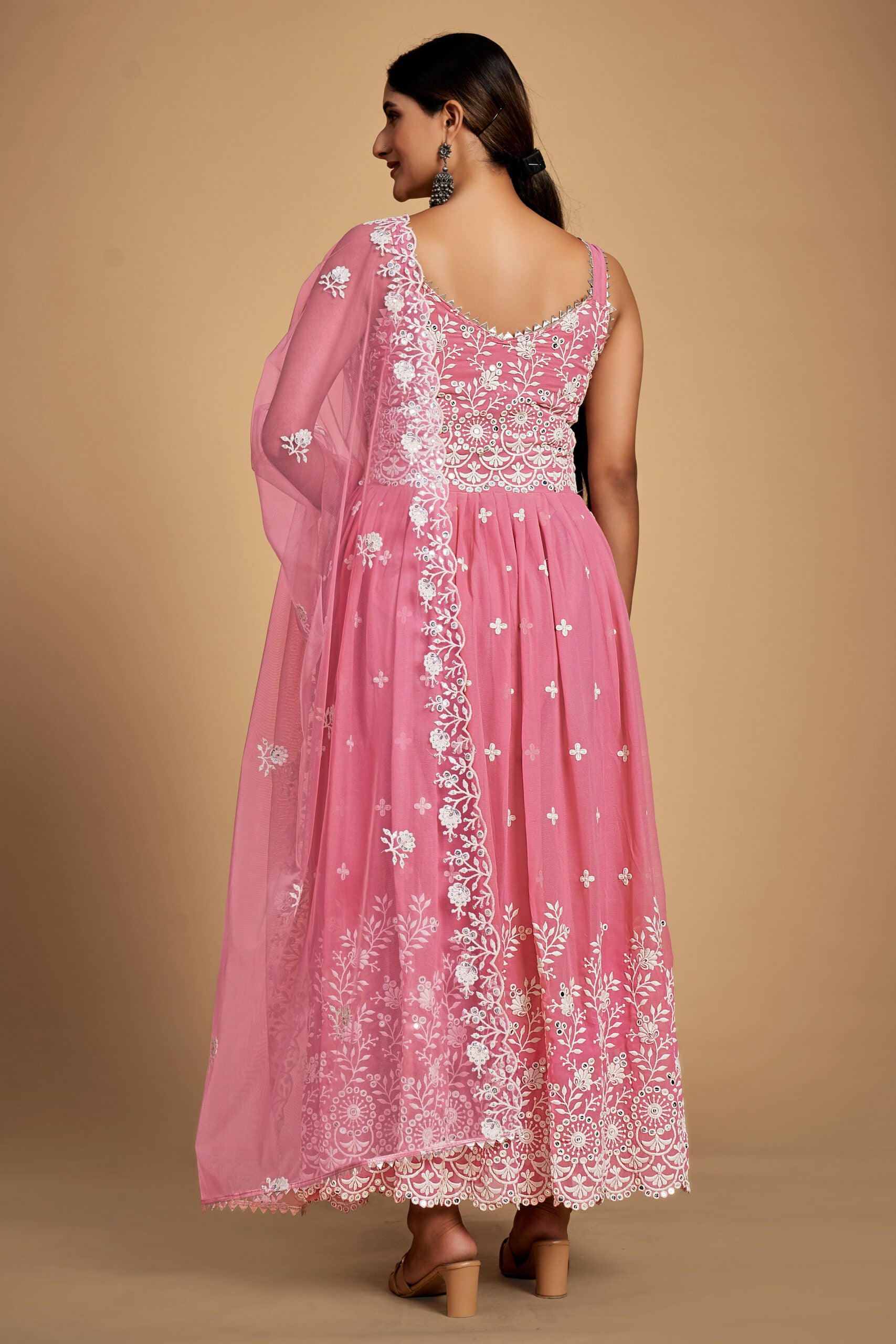 Alluring Drapes Baby Pink Stitched Anarkali