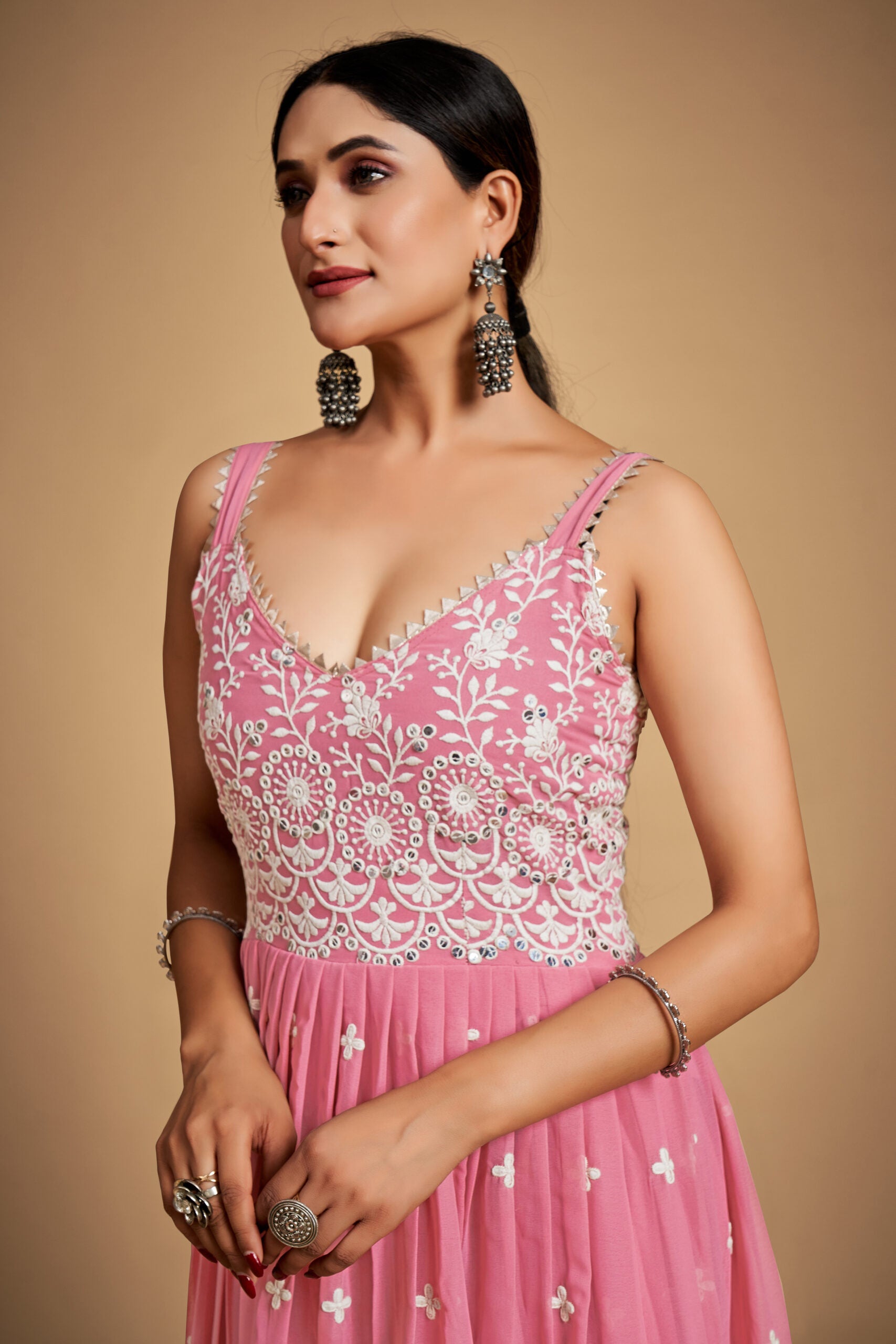 Alluring Drapes Baby Pink Stitched Anarkali