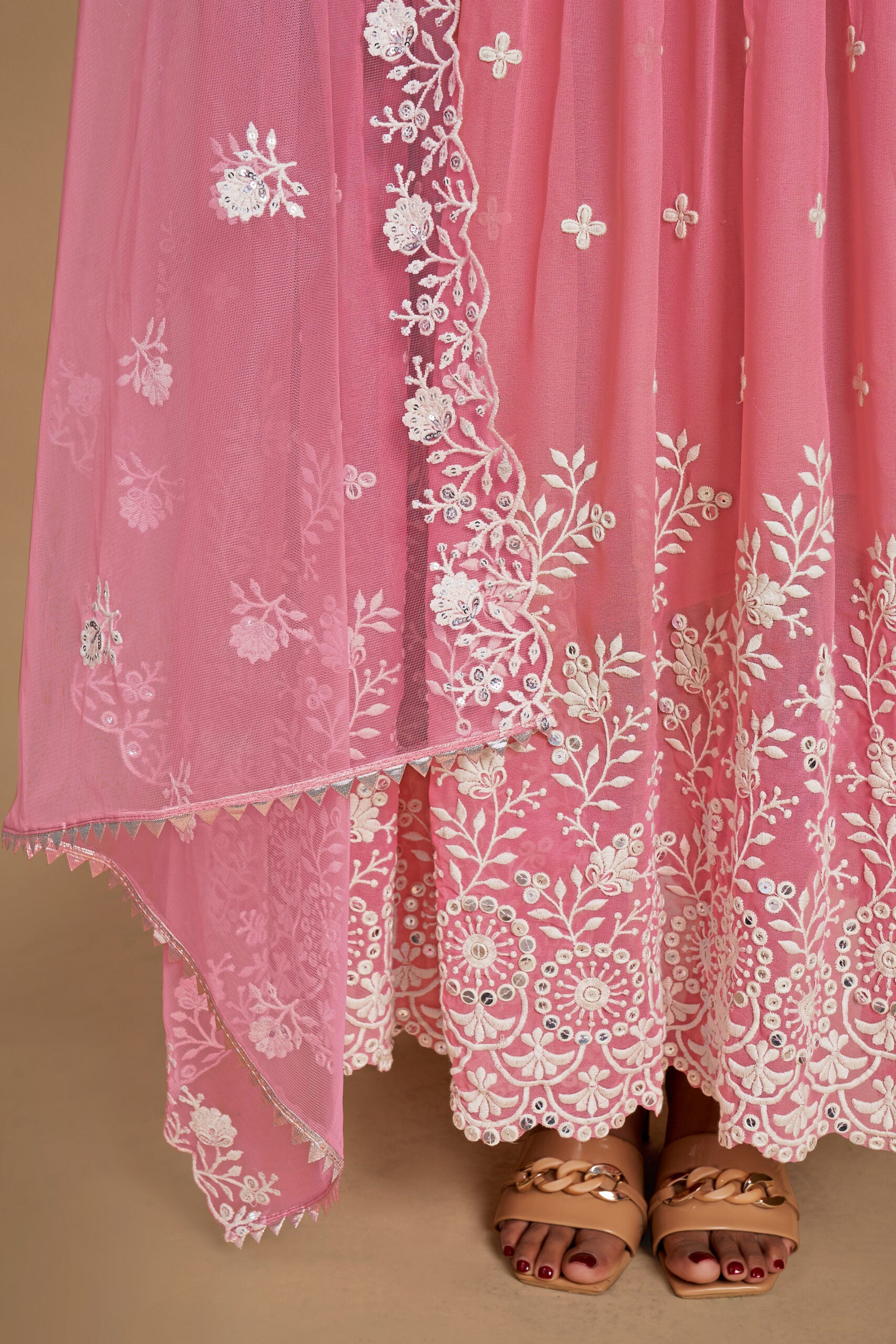 Alluring Drapes Baby Pink Stitched Anarkali
