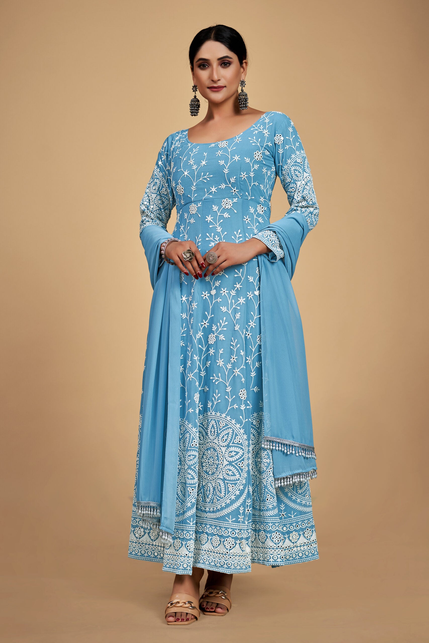 Lustrous Georgette Chikankari Anarkali