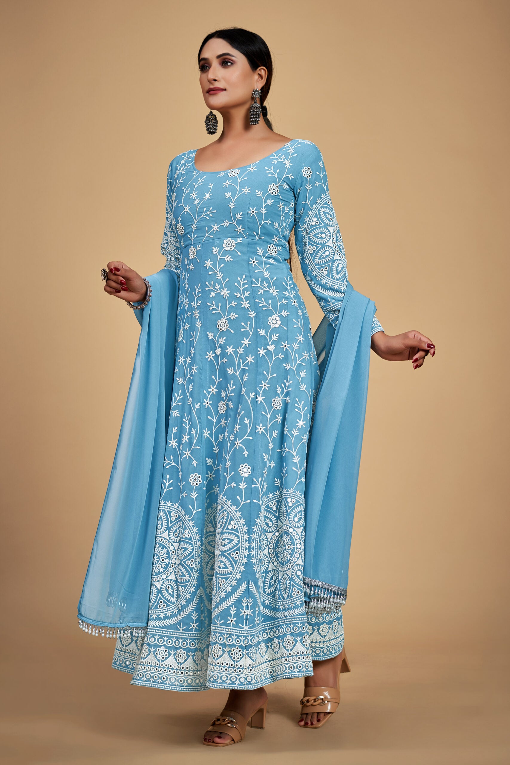 Lustrous Georgette Chikankari Anarkali