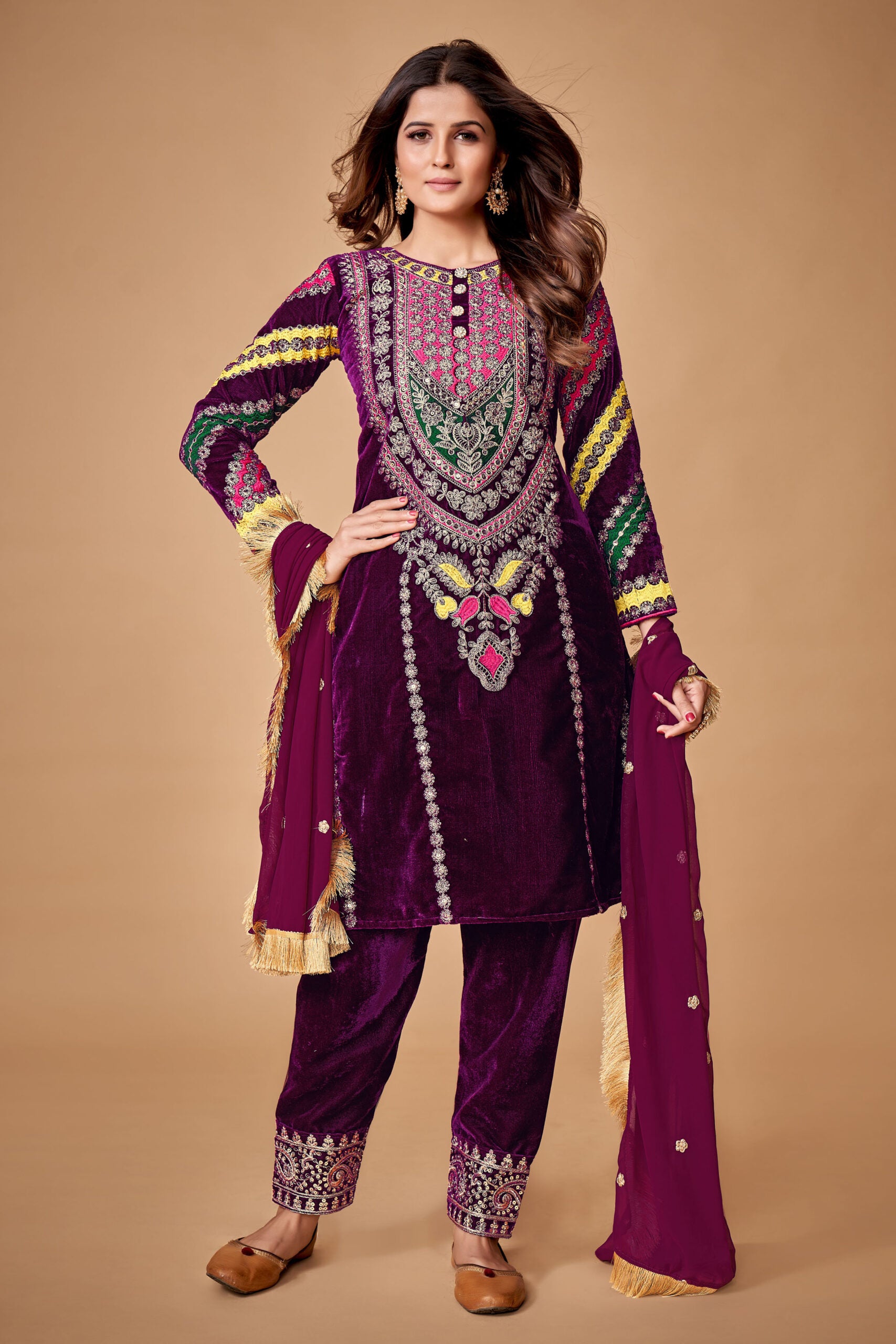 Farida Rich Maroon Regalia Velvet Pakistani Suit