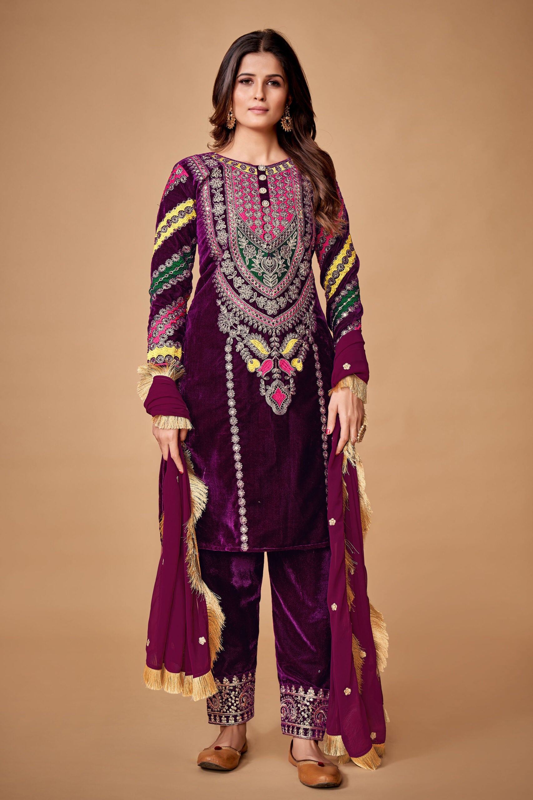 Farida Rich Maroon Regalia Velvet Pakistani Suit