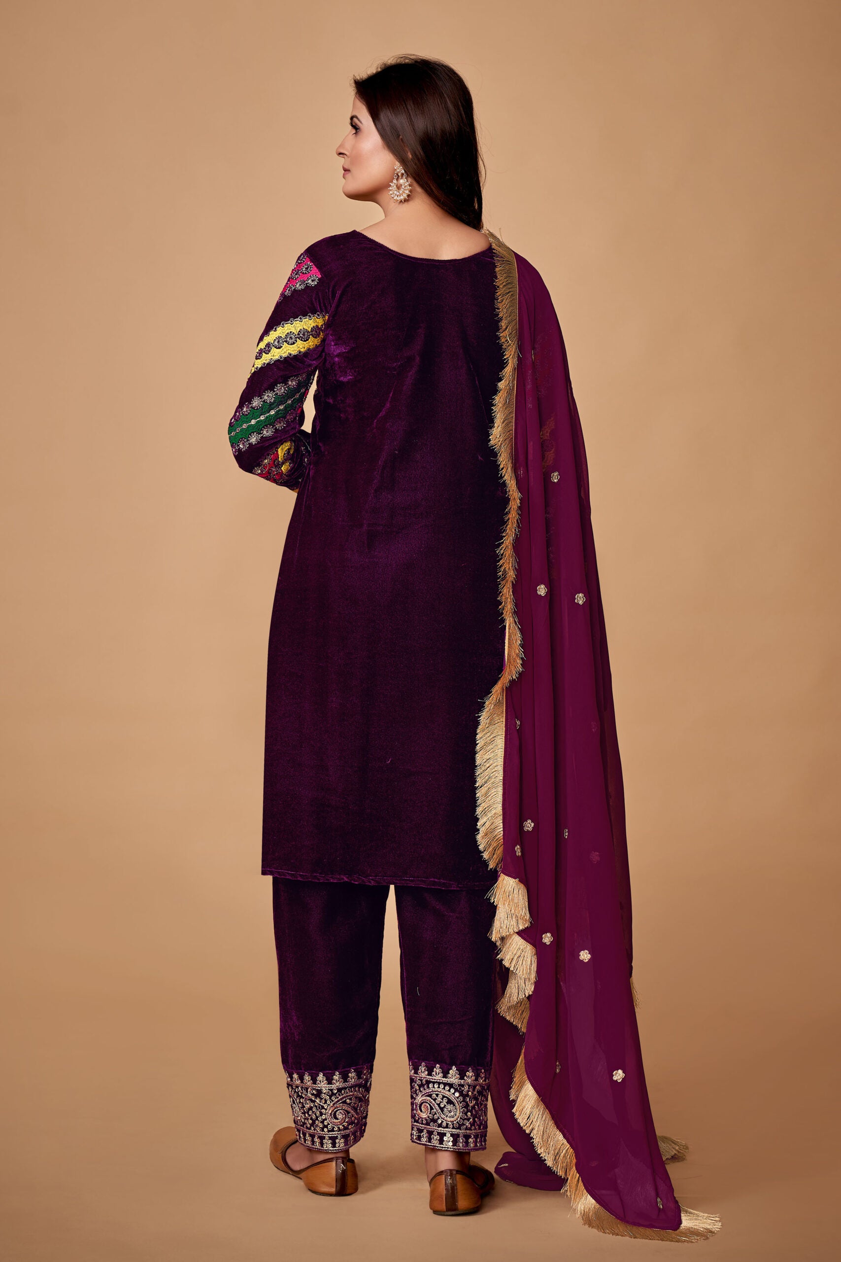 Farida Rich Maroon Regalia Velvet Pakistani Suit