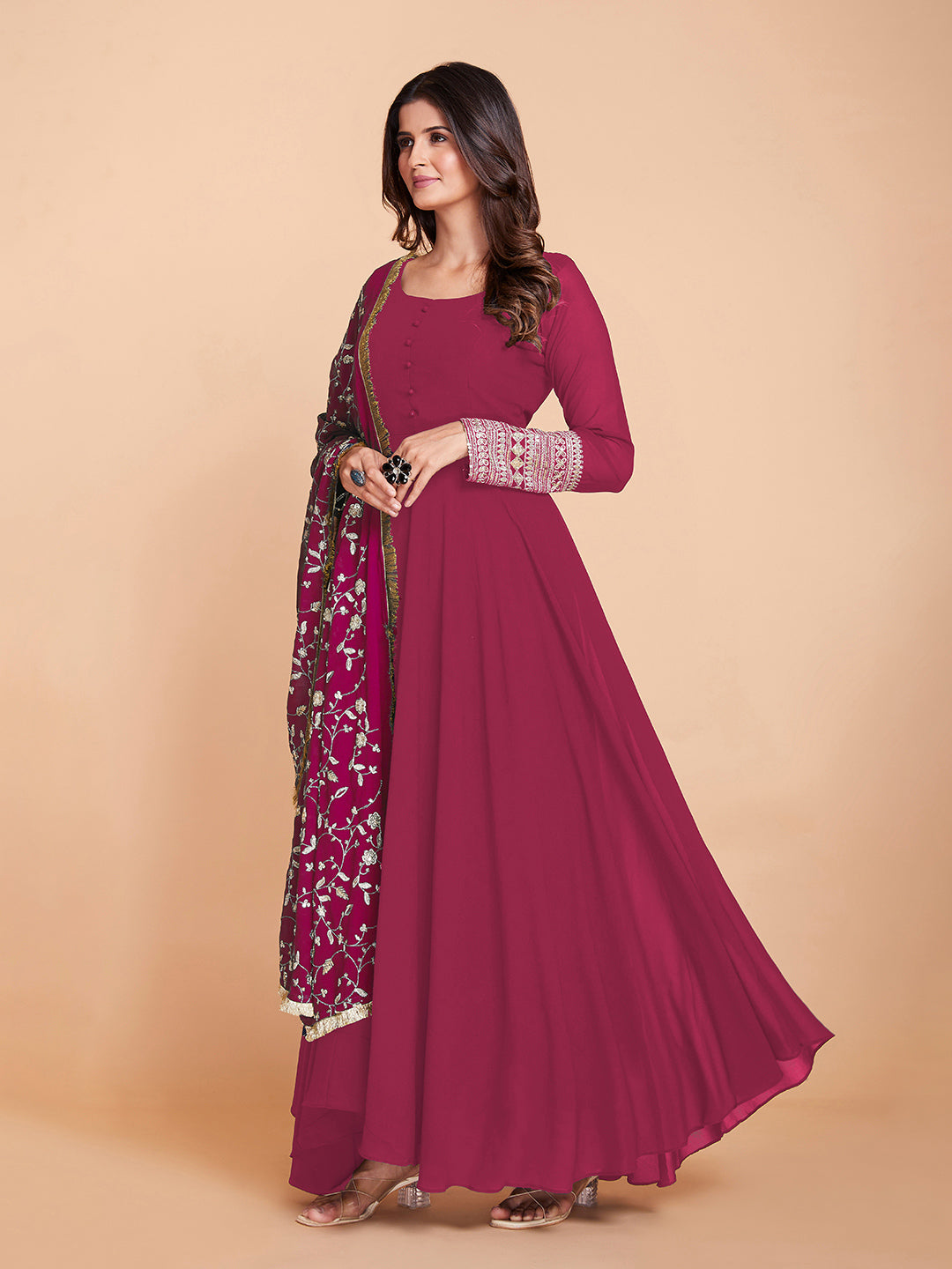 Rosette Elegance Fully Flared Georgette Gown