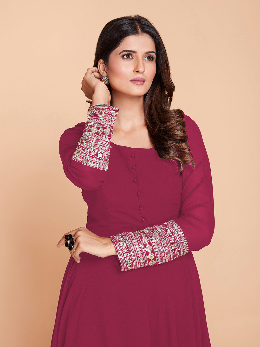 Rosette Elegance Fully Flared Georgette Gown