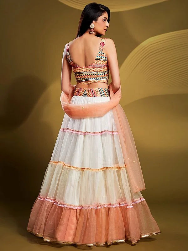 Multifaceted Melody Multi-Color Net Lehenga Set