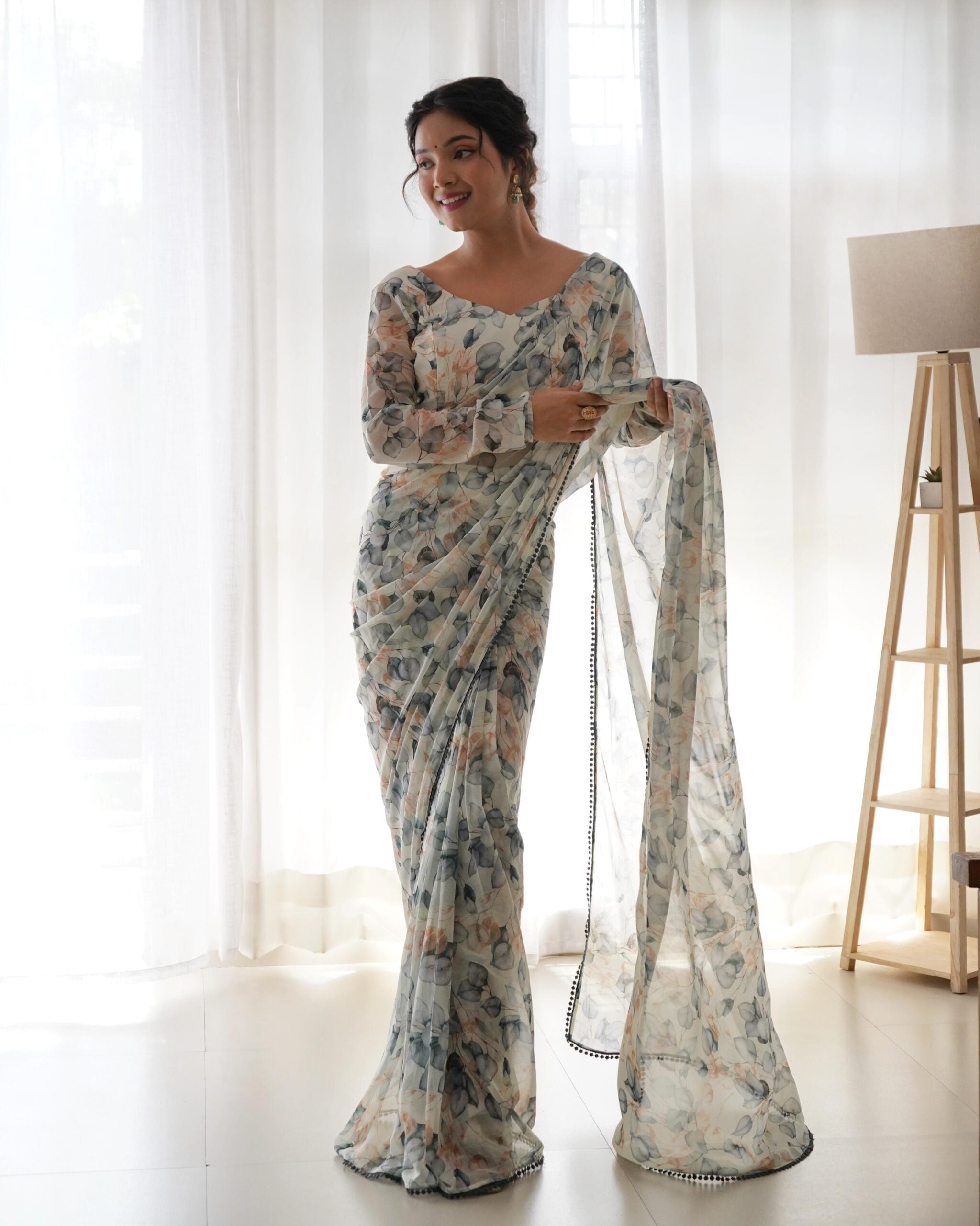 Zoon-e-Gulab Serenity Soft Chiffon Flower Print Ready To Wear Saree