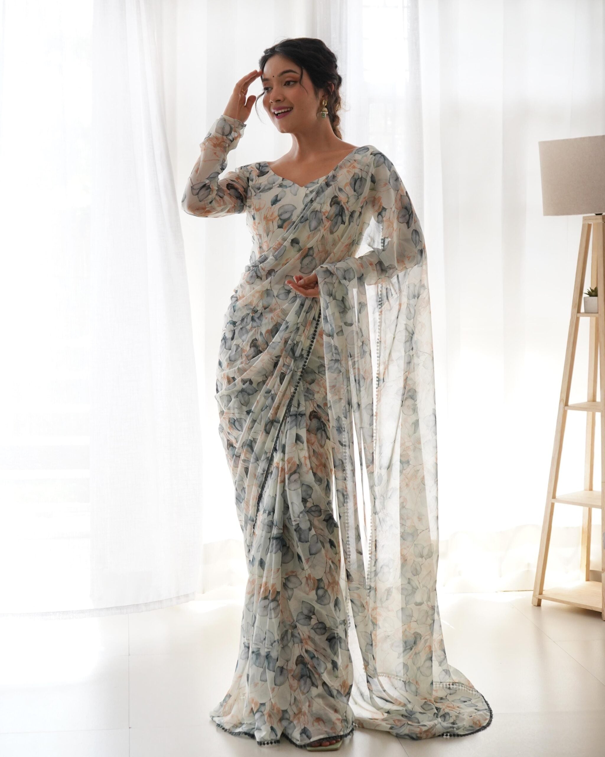 Zoon-e-Gulab Serenity Soft Chiffon Flower Print Ready To Wear Saree