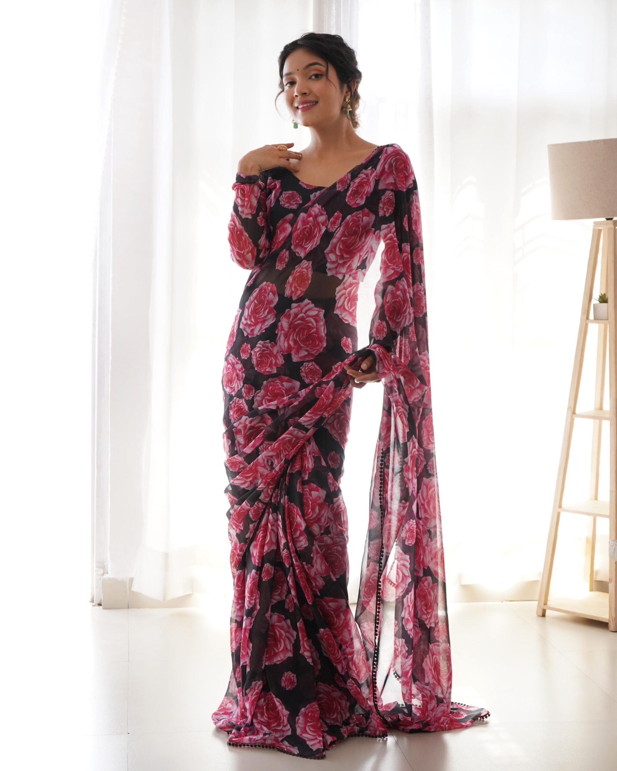 Kashmiri Rose Bliss Soft Chiffon Ready To Wear Saree