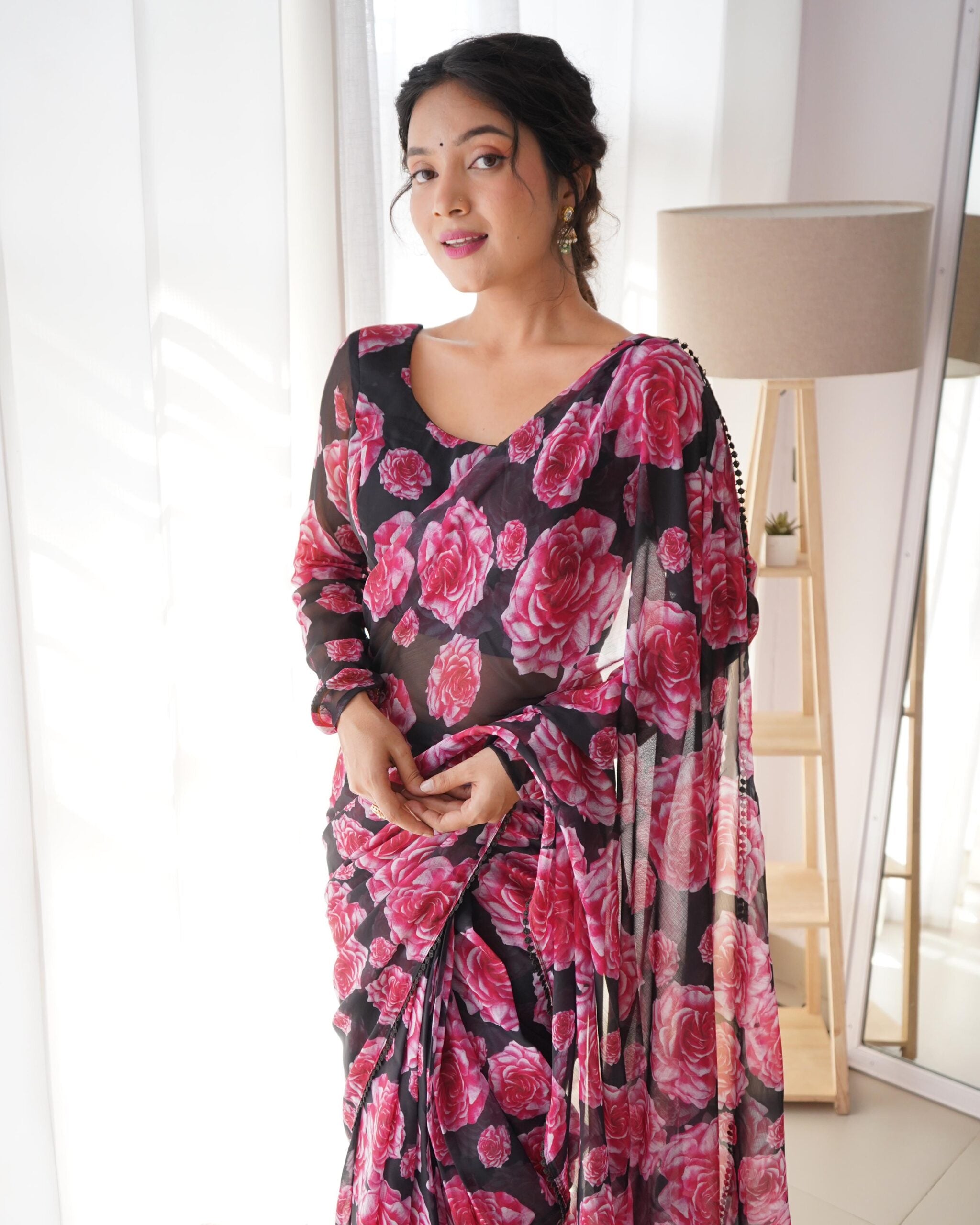 Kashmiri Rose Bliss Soft Chiffon Ready To Wear Saree