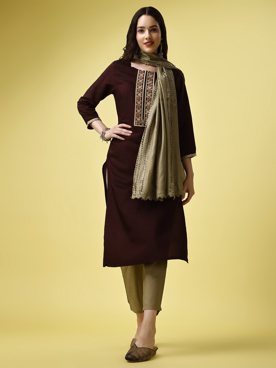 Rich Bordeaux Glamour Wine Colored Silk Blend Salwar Kameez