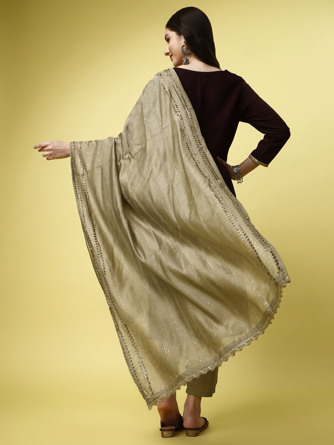 Rich Bordeaux Glamour Wine Colored Silk Blend Salwar Kameez