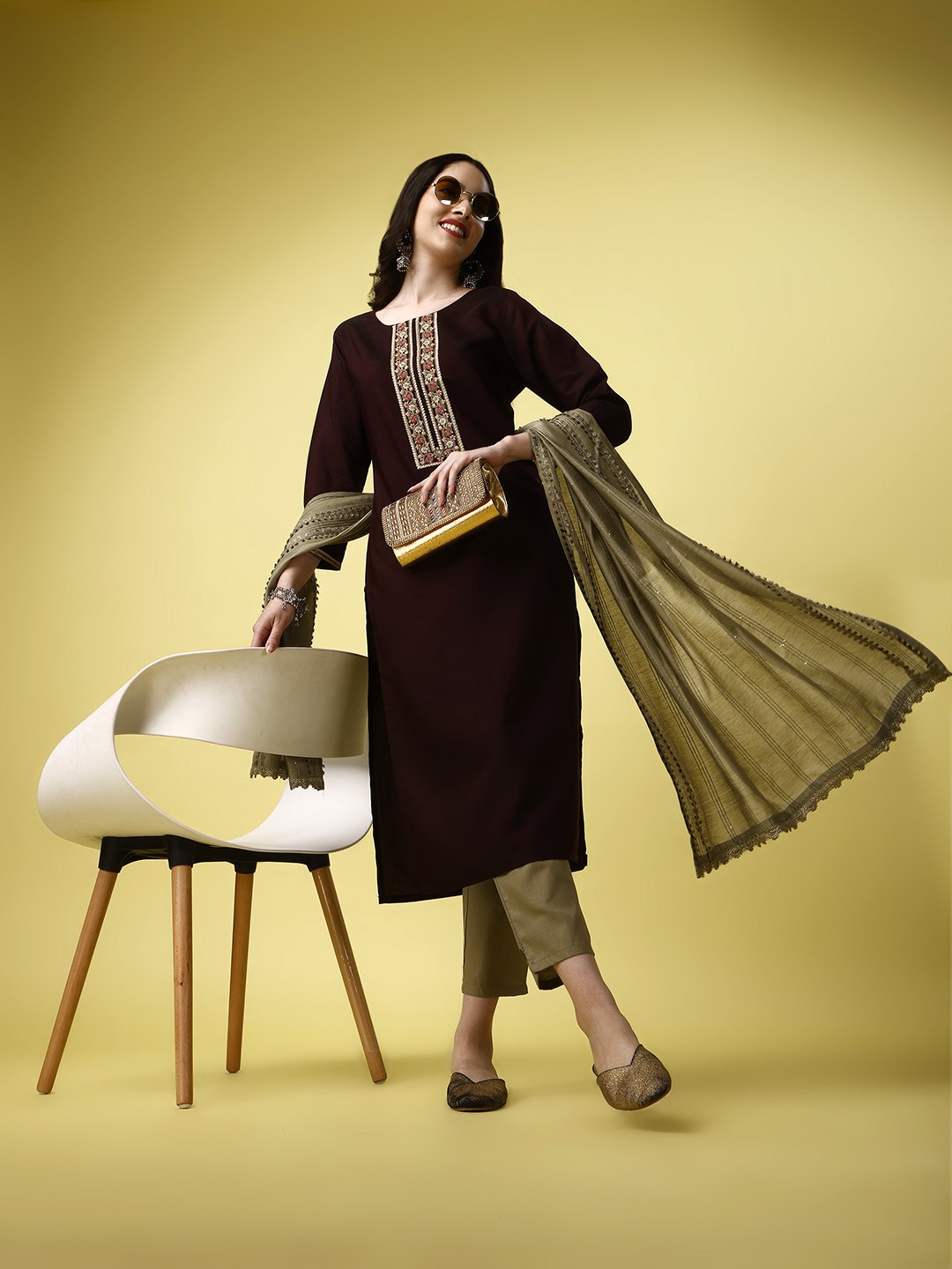 Rich Bordeaux Glamour Wine Colored Silk Blend Salwar Kameez