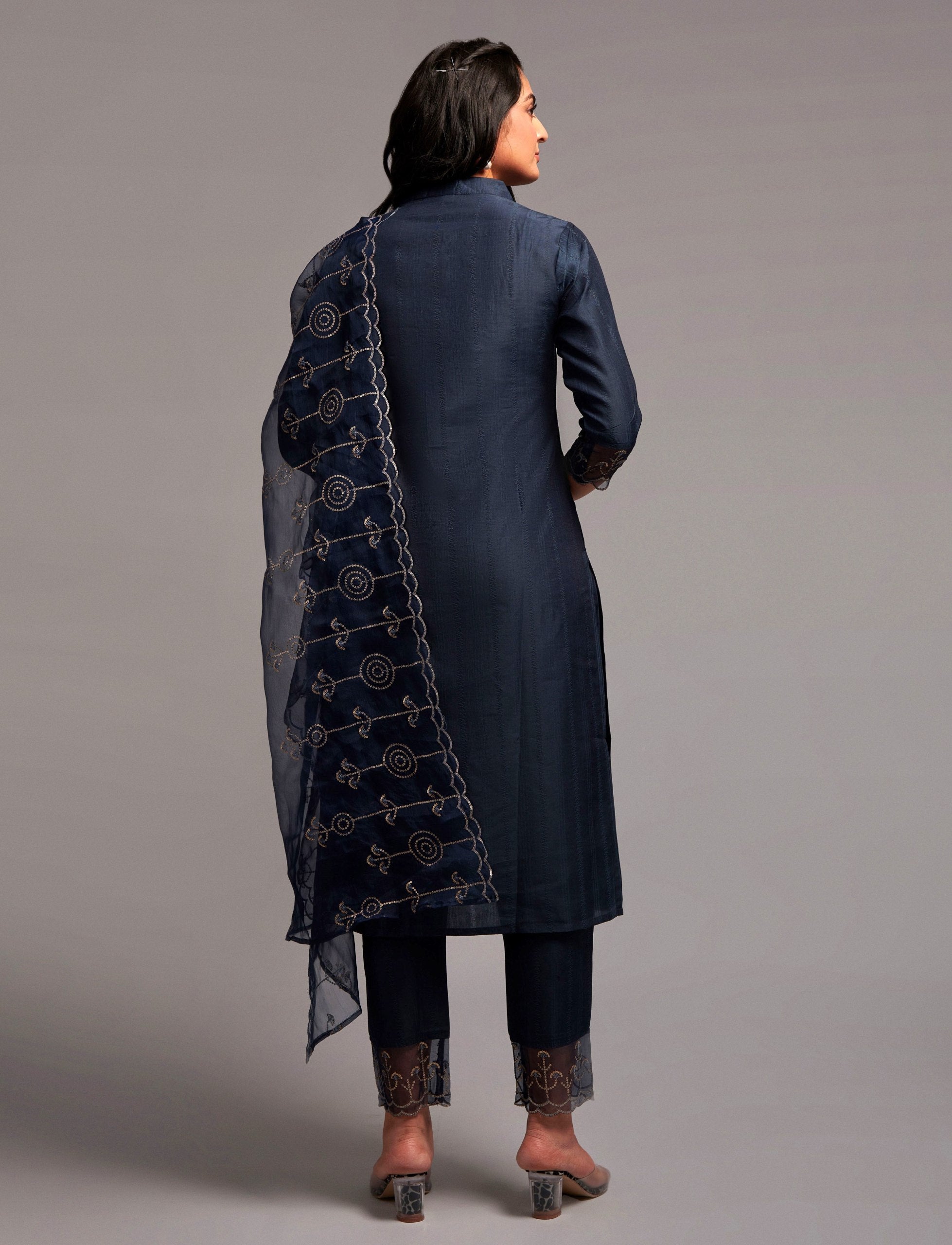 Tranquil Tides Glamour Teal Chinon Silk Salwar Suit