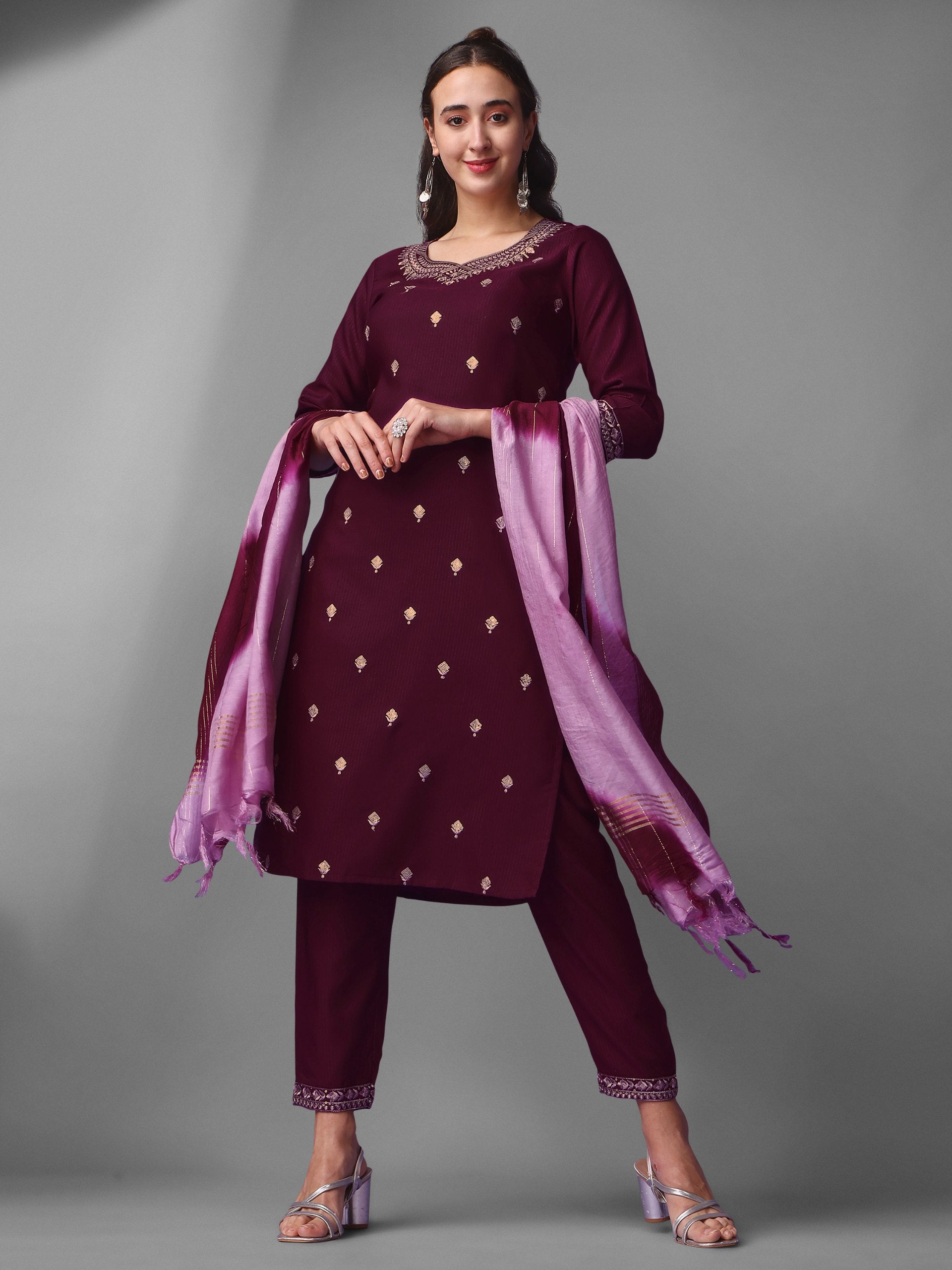 Luxe Claret Enchantment Sequined Wine Rayon Salwar Kameez