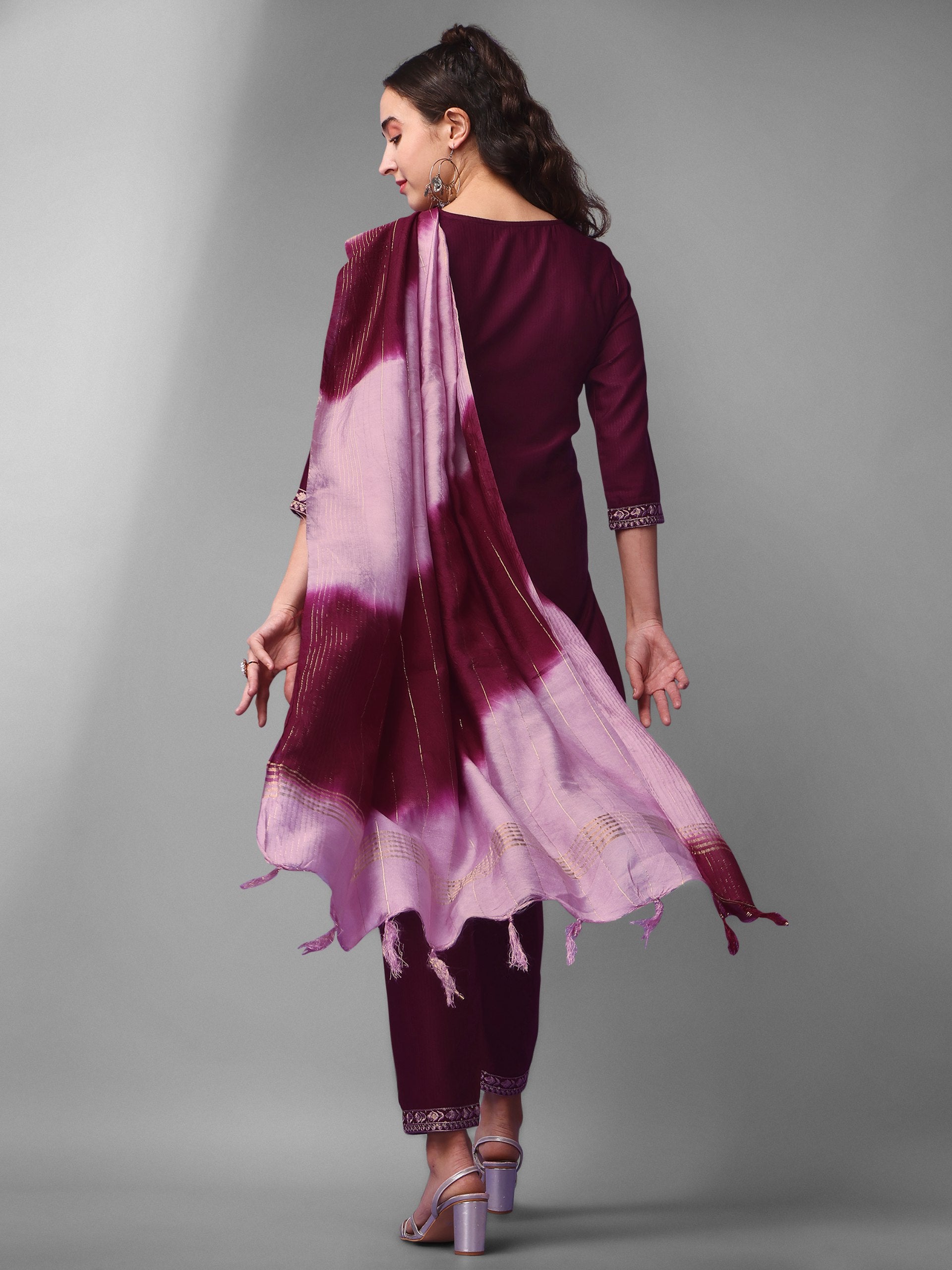 Luxe Claret Enchantment Sequined Wine Rayon Salwar Kameez