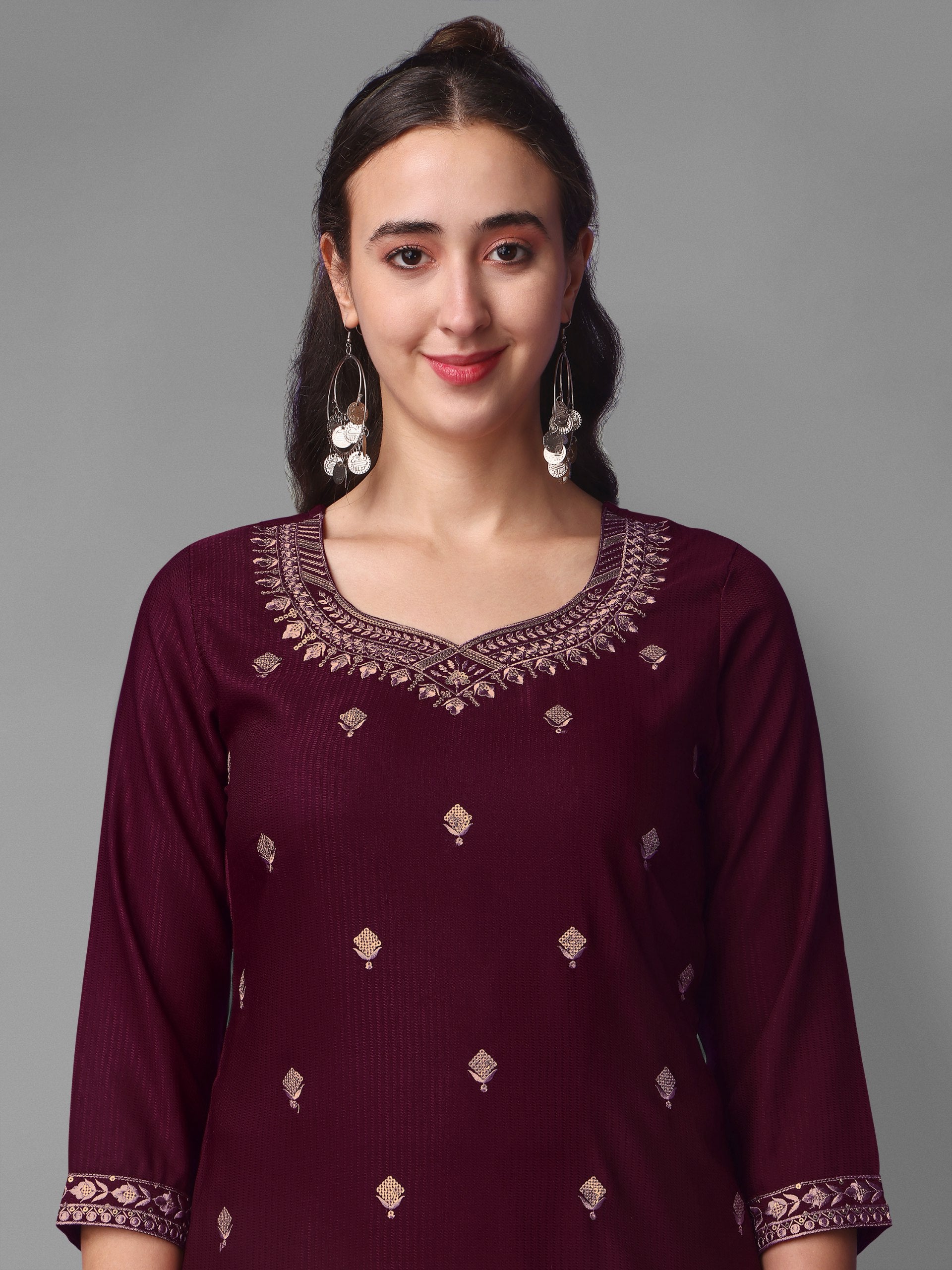 Luxe Claret Enchantment Sequined Wine Rayon Salwar Kameez