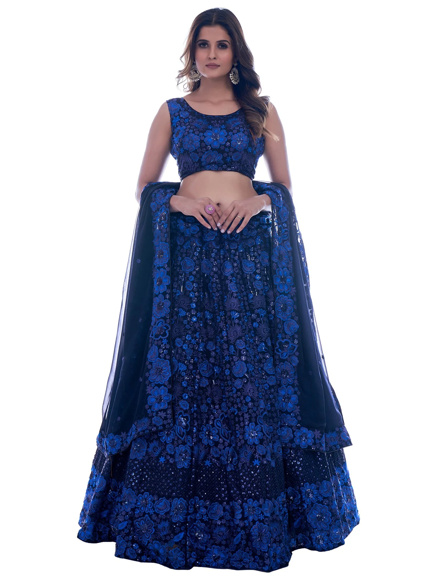 Oceanic Opulence Soft Georgette Thread Work Lehenga
