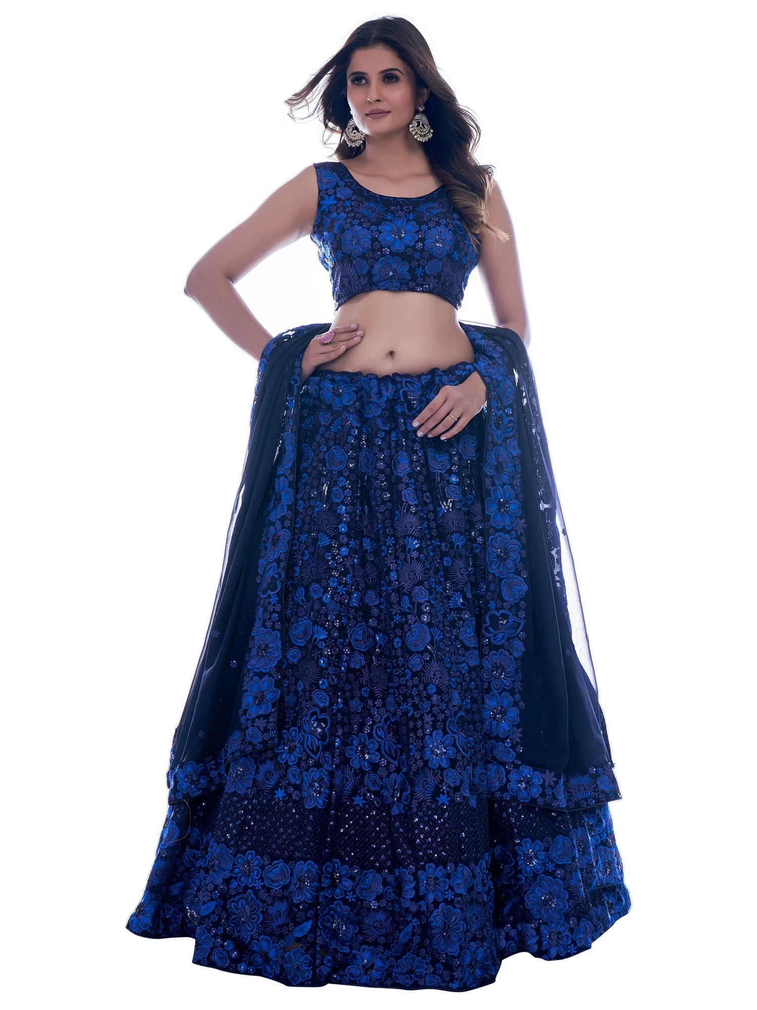 Oceanic Opulence Soft Georgette Thread Work Lehenga