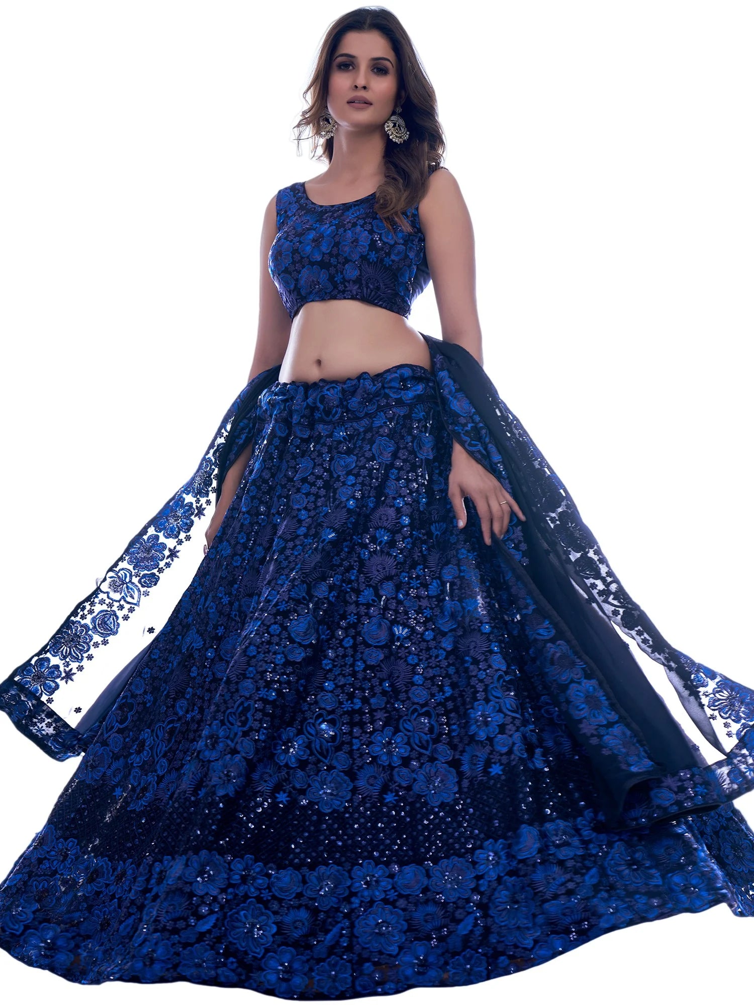 Oceanic Opulence Soft Georgette Thread Work Lehenga