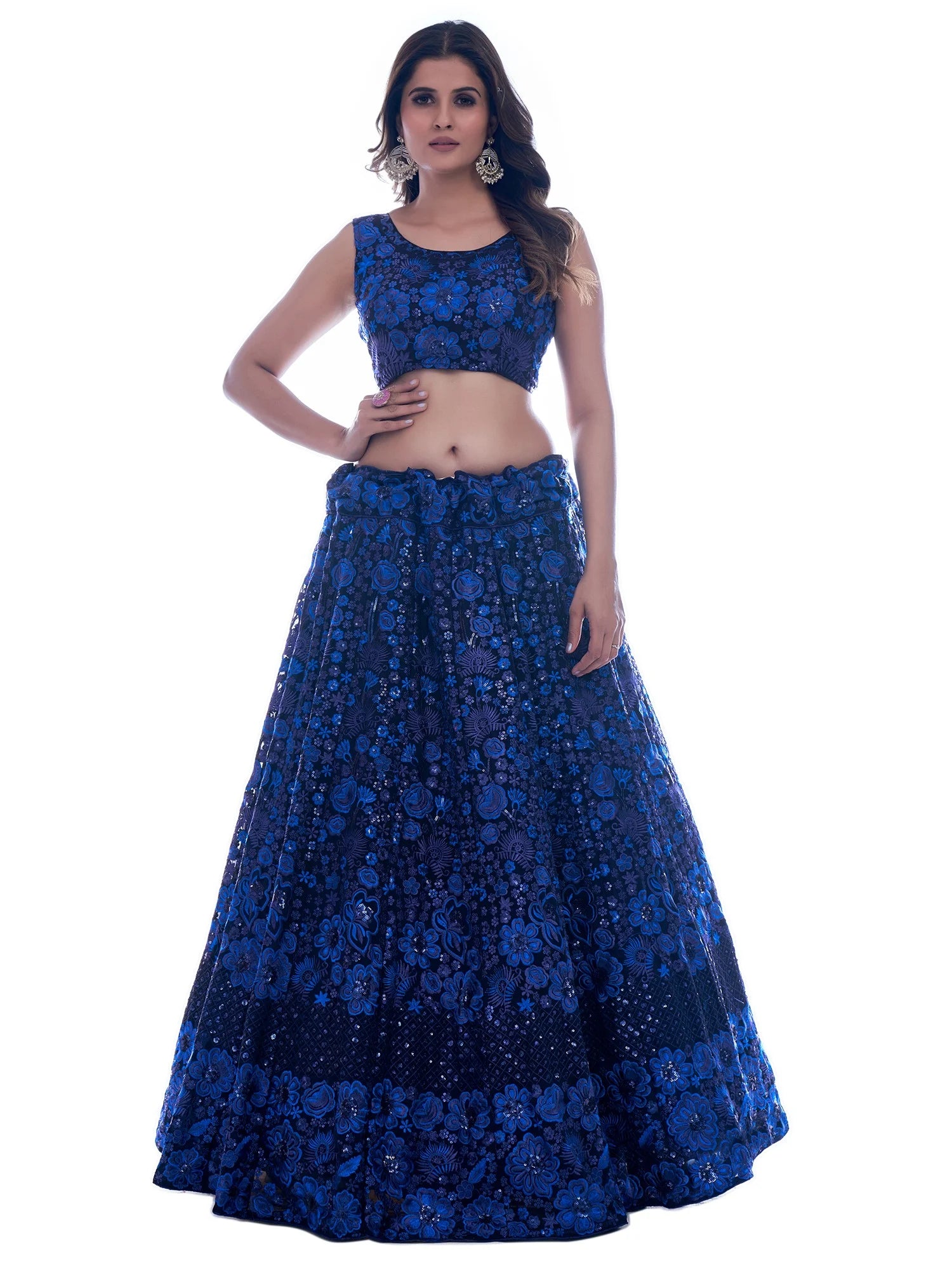 Oceanic Opulence Soft Georgette Thread Work Lehenga